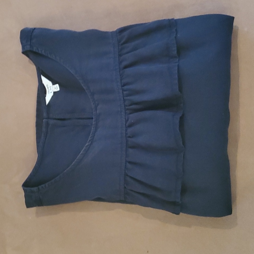 Crown & Ivy Navy Ruffle Blouse, Size M